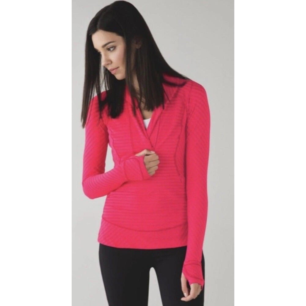 Lululemon Think Fast 1/4 Zip Striped Boom Cranberry & Pink Pullover Size 6